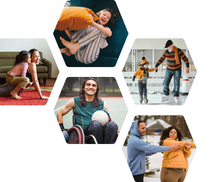 Collage presenting happy and healthy people from various generations